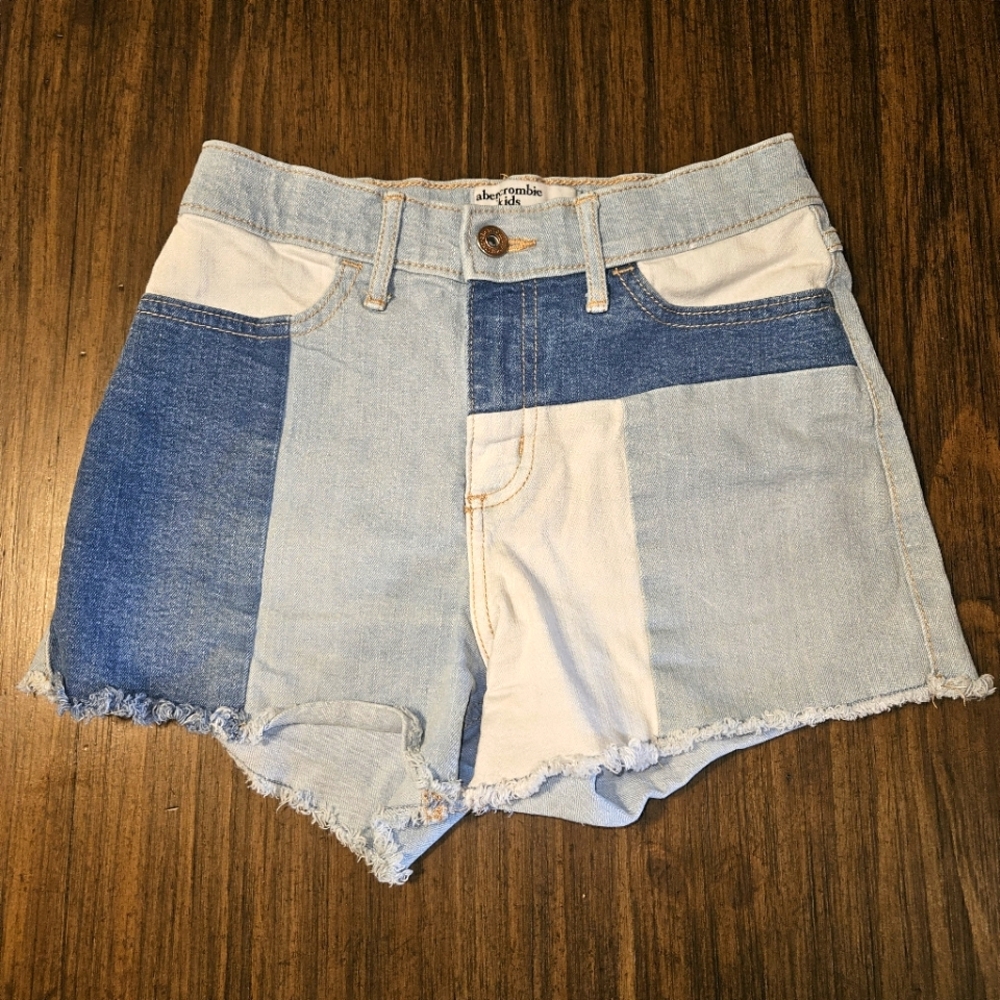 Abercrombie Kids High Rise Mini Mom Short Girls 13/14 Blue Denim Color Block